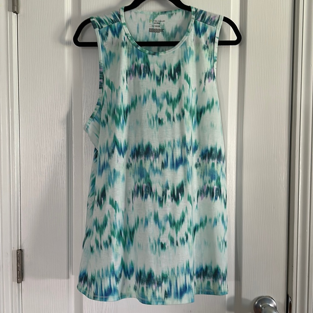 Tekgear DryTek green and blue tie dyed tank top scoop-neck sleeveless XXL